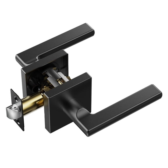 Passage Door Handle 1-Pack Matte Black, Interior Reversible Lever - Universal Fit for 1-3/8" to 1-3/4" Doors, 45 Rotation, Easy Install