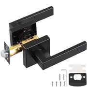 Passage Door Handle, Universal Reversible Design, 45  Rotation Lever, 2-3/8" or 2-3/4" Adjustable Latch, Fits 1-3/8" to 1-3/4" Doors, Matte Black Finish