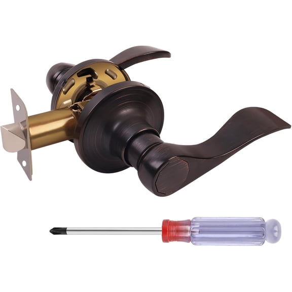 Passage Door Handles, Wave Style Door Handle Levers with Screwdriver, Keyless Entrance Hallway Closet Door Handle Locks, Oil Rubbed Bronze Reversible Handle, 1 Pack