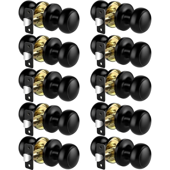 Passage Door Knobs, 10 Pack Matte Black Door Knobs, Hallway Closet Non-Locking Interior Doorknobs, Round Door Handles Keyless Reversible for Left/Right Handed Doors