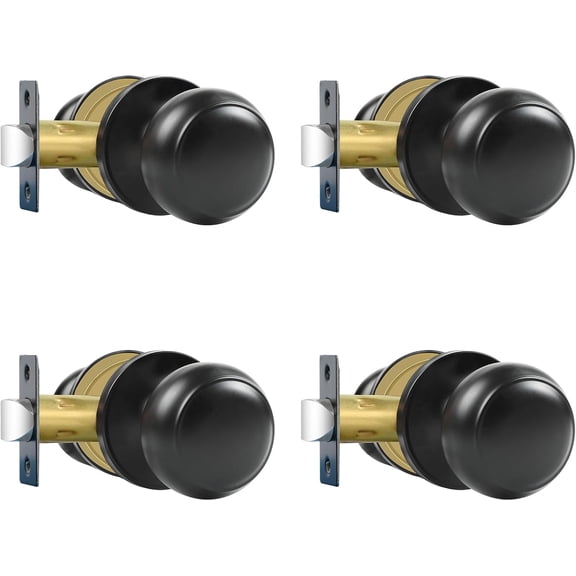 Passage Door Knobs, 4 Pack Matte Black Door Knobs, for Hallway & Closet Non-Locking Interior Round Door Handles Keyless Reversible for Left Right Handed Doors