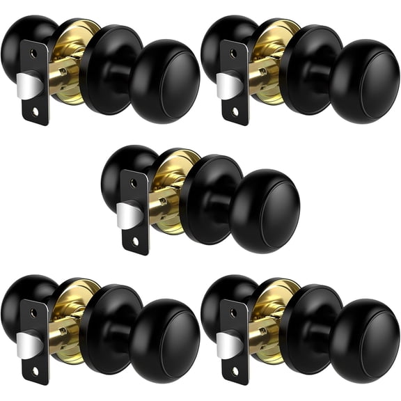 Passage Door Knobs, 5 Pack Matte Black Door Knobs, Hallway Closet Non-Locking Interior Doorknobs, Round Door Handles Keyless Reversible for Left/Right Handed Doors