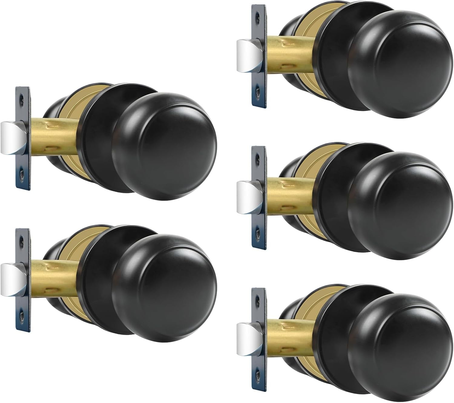 Passage Door Knobs, 5 Pack Matte Black Door Knobs, for Hallway & Closet Non-Locking Interior Round Door Handles Keyless Reversible for Left Right Handed Doors