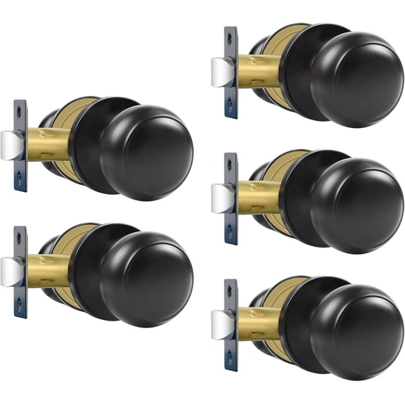 Passage Door Knobs, 5 Pack Matte Black Door Knobs, for Hallway & Closet Non-Locking Interior Round Door Handles Keyless Reversible for Left Right Handed Doors