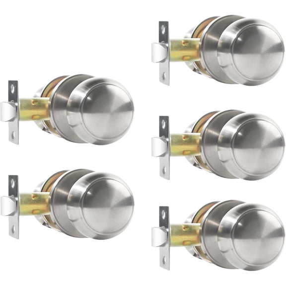Passage Door Knobs, 5 Pack Satin Nickel Door Knobs, for Hallway & Closet Non-Locking Interior Round Door Handles Keyless Reversible for Left Right Handed Doors