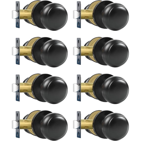 Passage Door Knobs, 8 Pack Matte Black Door Knobs, for Hallway & Closet Non-Locking Interior Round Door Handles Keyless Reversible for Left Right Handed Doors