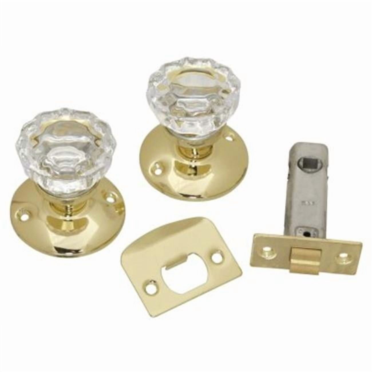 Passage Door Latch Set, Glass Knobs - Polished Brass