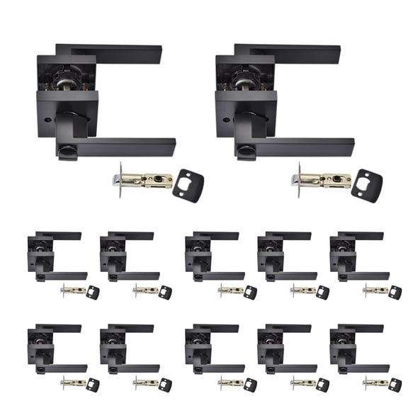Passage Door Levers| 12 Pieces Black Door Levers | Modern Entrance Handle with Square Panel, Indoor Hardware for Bathroom Hallway Closet for Closets, Hallways and Conference Rooms