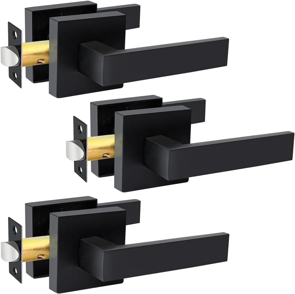 KAMOTA Door Levers, 4 Pack – Black Heavy-Duty Square Handles, Non-Locking, Reversible For Closets & Hallways