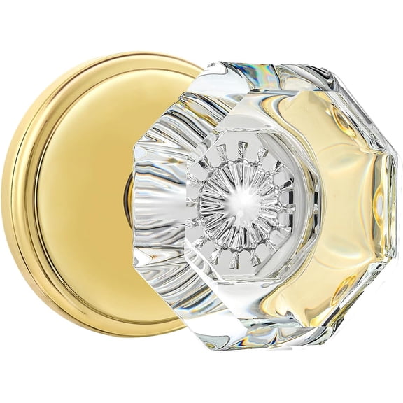 Passage Glass Door Knobs Interior, Octagon Crystal Door Knobs for Hall and Closet, Gold/Polished Brass