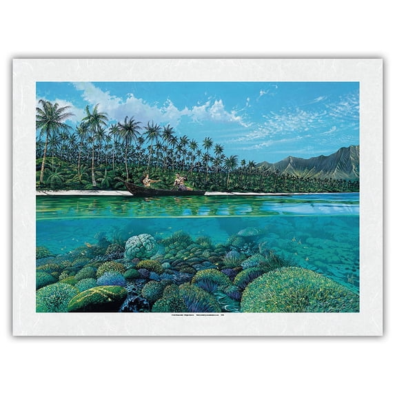 Passage - Hawaiian Paradise Kayaking - From an Original Color Painting by Scott Westmoreland - Japanese Unryu Rice Paper Art Print 24 x 32 in