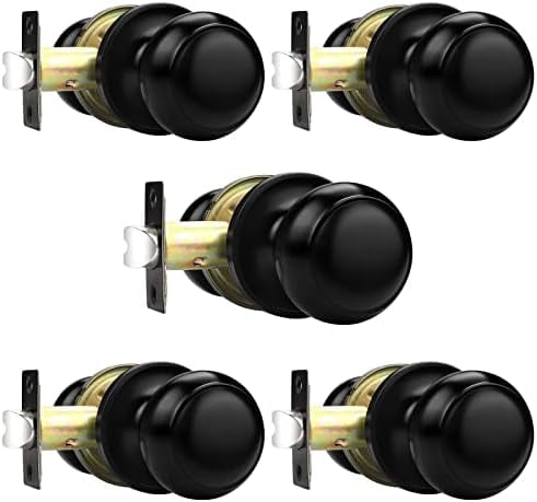 Passage Interior Door Knobs Hall and Closet Door Handle Keyless Black Lockset Stainless Steel 5 Pack