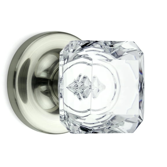 Passage Princess Cut Crystal Door Knobs Satin Nickel Round Rosette