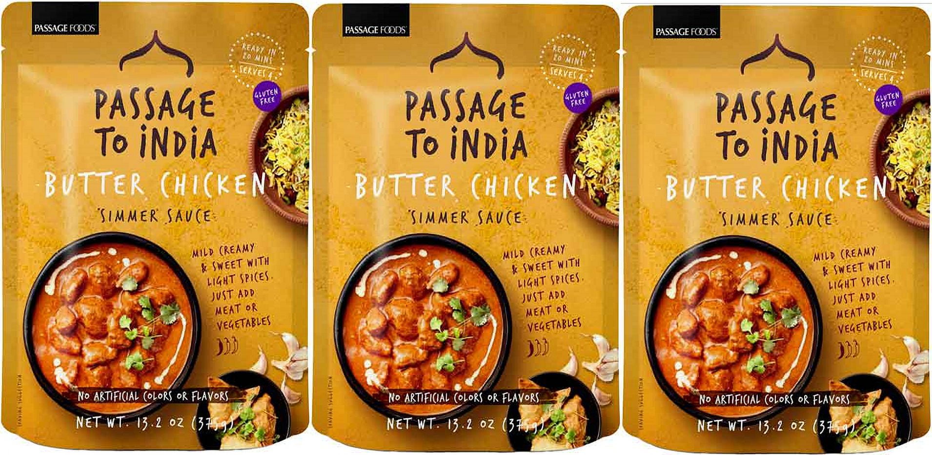 Passage To India Butter Chicken Gluten Free Simmer Sauce, 3Pack 13.2
