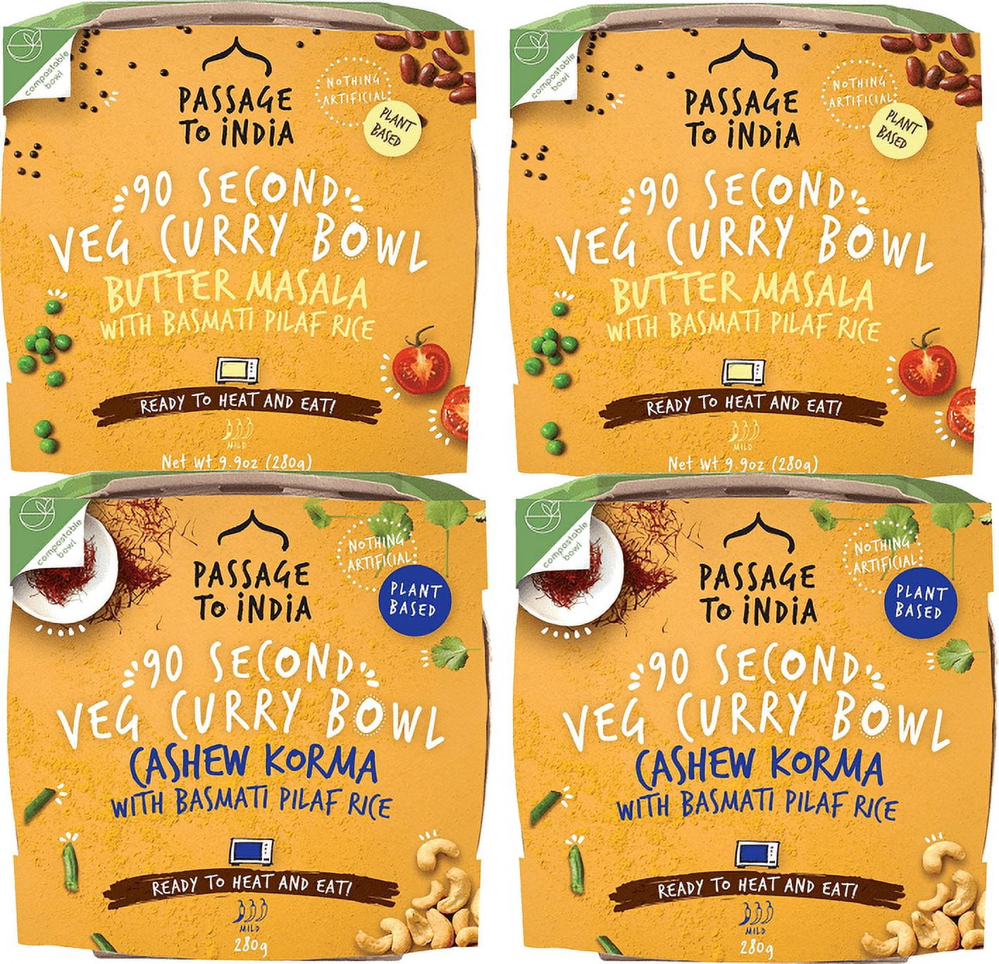 Passage To India Butter Masala & Cashew Korma Veg Curry Bowl, Variety 4