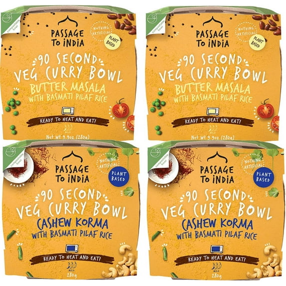 Passage To India Butter Masala & Cashew Korma Veg Curry Bowl, Variety 4-Pack