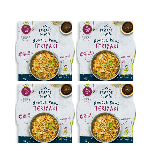 Passage to Asia Noodle Bowl - Teriyaki Noodle Bowl - Vegetarian Hokkien Asian Noodles - Microwaveable Meal Ready in 60 Seconds - 4 pack "