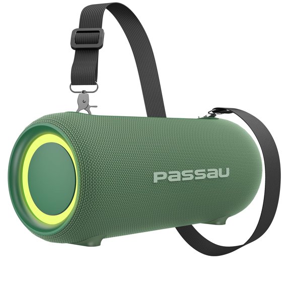 Passau Portable Bluetooth Speakers 40W Peak Loud Stereo Sound, Passive Radiators-Deep Bass, All Day Playtime, Adjustable Strap, BT5.3, IPX5 Wireless Speaker RGB Lights for Indoor Outdoor-Green