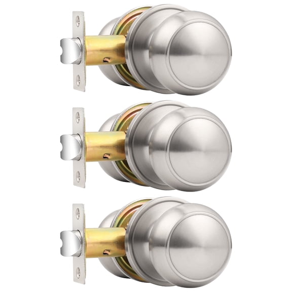 Passdoor Knobs Brushed Nickel 3 Pack Flat Ball Interior Hall Closet Keyless Use