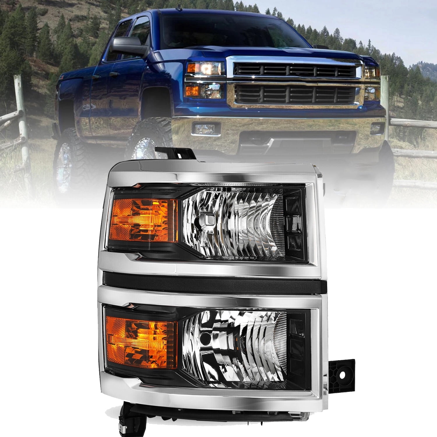 Passenger Right Side Chrome Headlight For 2014-2015 Chevy Silverado 1500 14-15