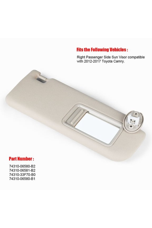 Passenger Right Side Sun Visor w/Light Beige For Toyota Camry 12-17 74310-06580