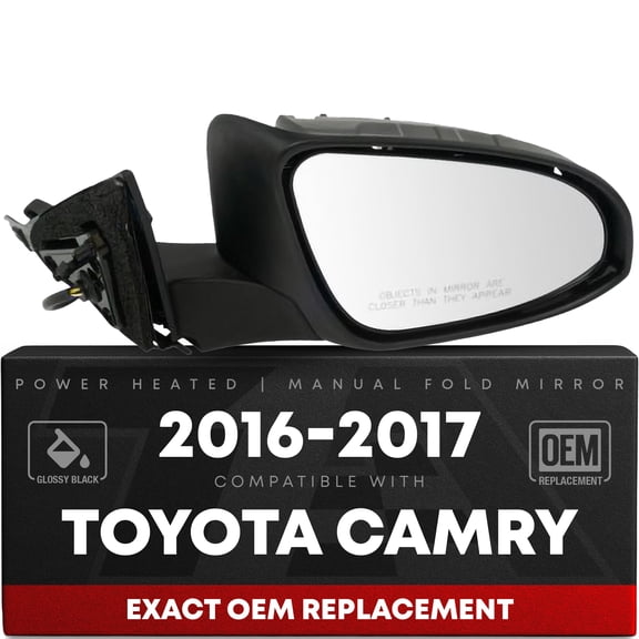 Passenger Side Heated Side View Mirror with Blind Spot Detection - Compatible with 2016-2017 Toyota Camry - Power Heated, Blind Spot Detection, Manual Folding - OEM 8790106041-PFM