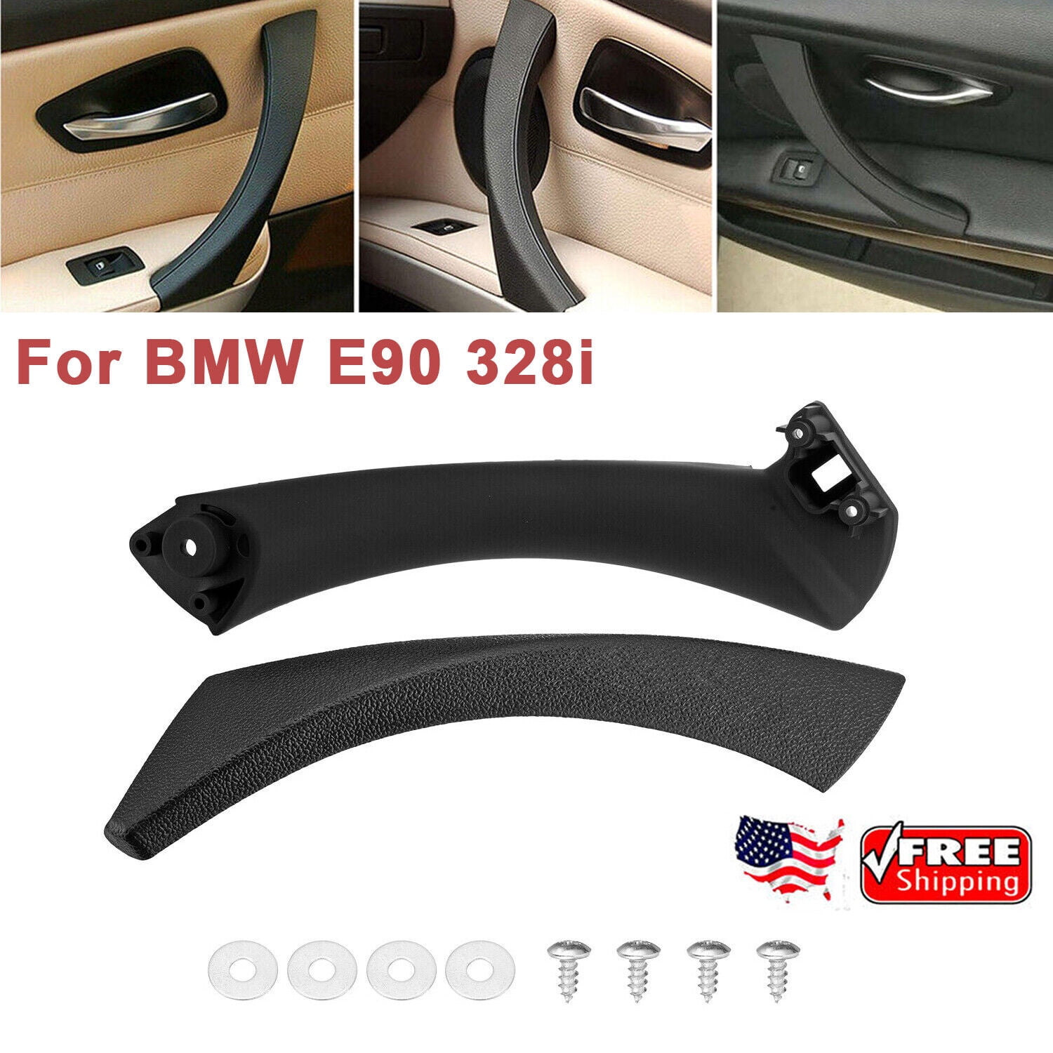 BMW E90 328i Right Side Door Handle Pull Trim Cover – Inner+Outer, Black, ABS (Front/Rear)
