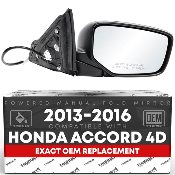 Passenger Side Mirror Replacement - Compatible with 2013-2016 Honda Accord 4D - Powered Adjustment, Manual Fold, Convex Glass - Smooth Black, 14H3P - OEM 76208T2FA01, 76200T2FA31ZH, HO1321272, HO1321