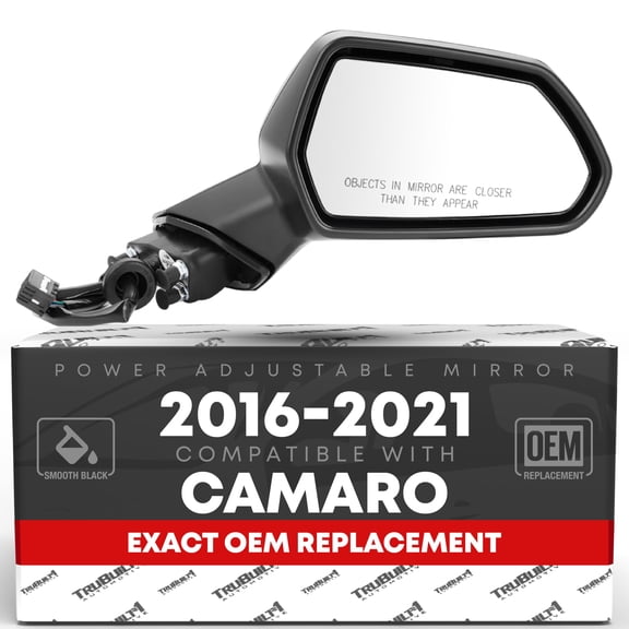 Passenger Side Mirror Replacement - Compatible with 2016-2021 Chevrolet Camaro - Powered Adjustment, Non-Foldable, Convex Glass - Smooth Black, 18H3P - OEM 84788172, 23487738, 84639832, GM1321659