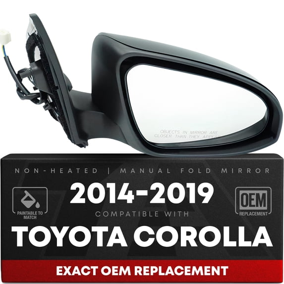 Passenger Side Power Adjustable Side View Mirror - Compatible with 2014-2019 Toyota Corolla - Power Adjust, Non-Heated, Manual Folding - Paintable Textured Black Housing - OEM 8791002F81C0