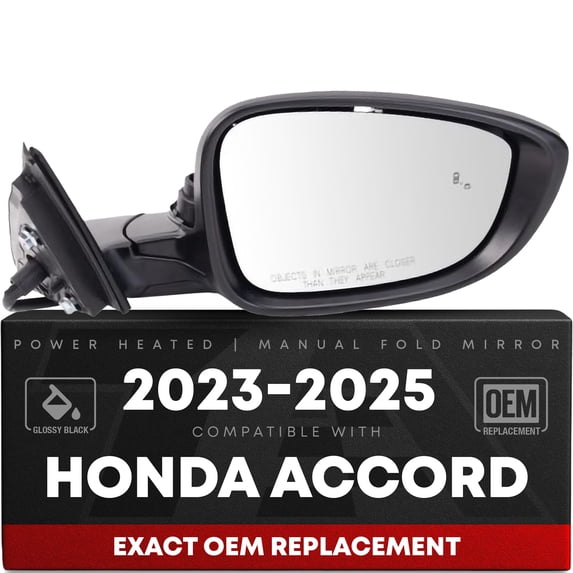 Passenger Side Power Side View Mirror with Integrated Turn Signal - Compatible with 2023-2025 Honda Accord - Power Adjust, Turn Signal, Manual Folding - Paintable Textured Black - OEM 76208-30B-A01
