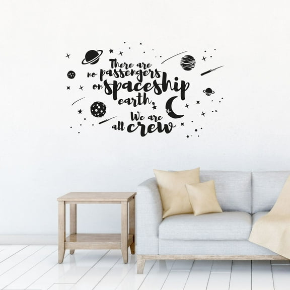 There Are No Passengers On Spaceship Earth We Are All Crew Quote Cute Outer Space Design Vinyl Wall Sticker Art Decal Boys Girls Kids Room Design Bedroom Home Decor Sticker Decoration Size(18x20 inch)
