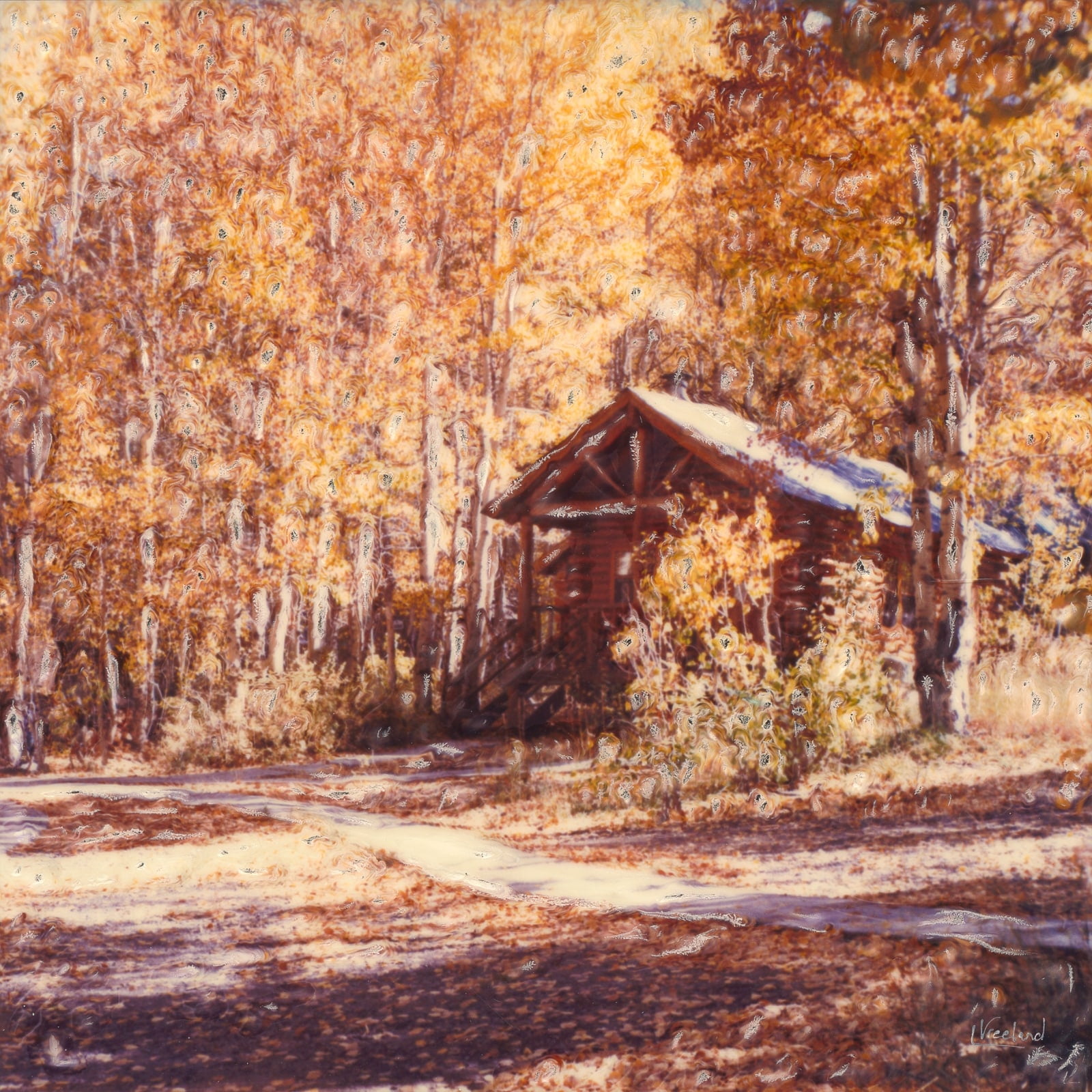 Autumn Cabin Scene 24" x 24" Waterproof Canvas Print