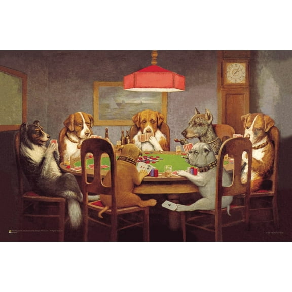 Passing the Ace Under the Table (Dog's Playing Poker) by C.M. Coolidge Mini Poster 17" x 11"