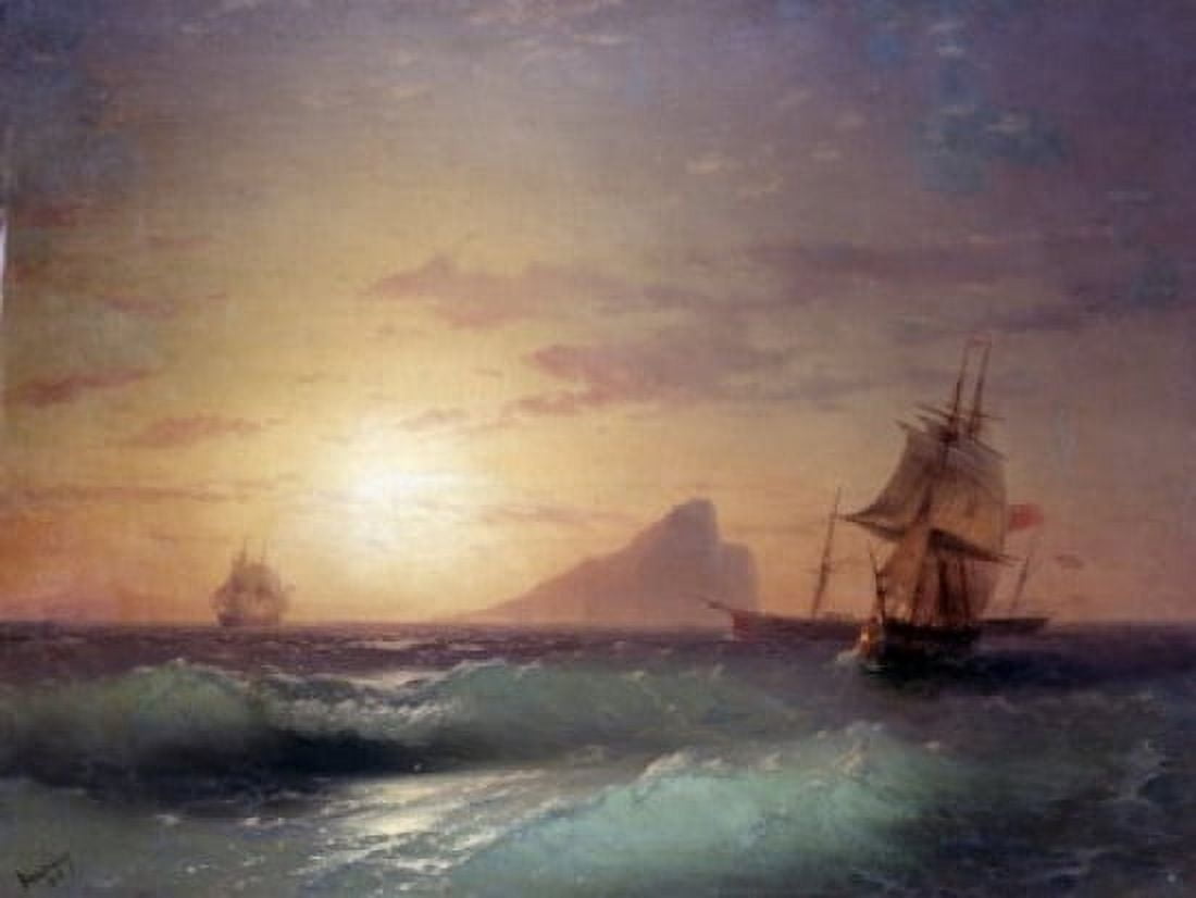 Passing the Rock of Gibraltar  by Ivan Aivazovsky Canvas Art - Ivan Aivazovsky (18 x 24)