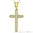 thumbnail image 1 of Passion Cross Cubic Zirconia CZ Crystal Pave 47x25mm (1.9x1in) Christian Pendant in .925 Sterling Silver w/ 14k Yellow Gold, 1 of 1