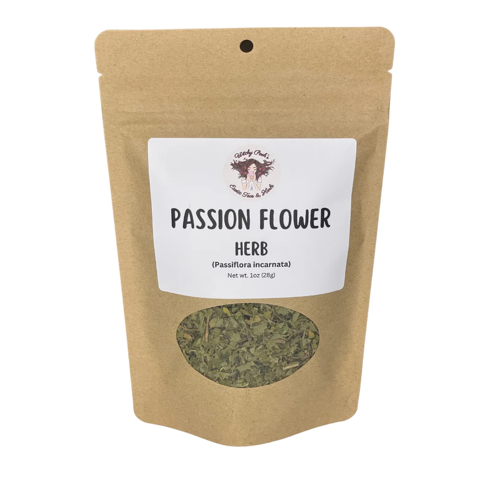 Witchy Pooh's Passion Flower Herbal Tea, Decaffeinated, for Calmness, Love and Prosperity, 1oz