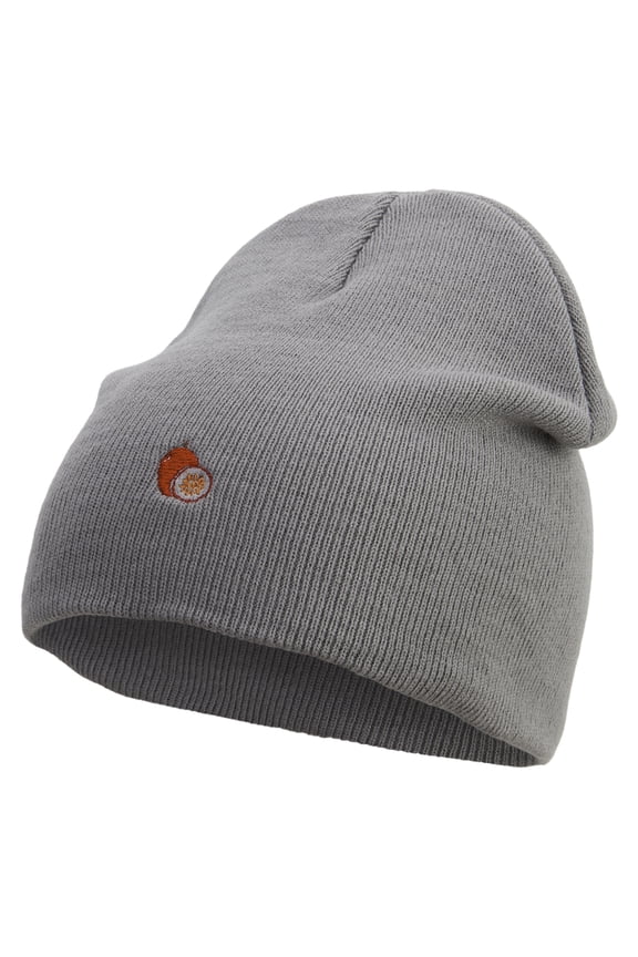 Passion Fruit Embroidered 8 inch Acrylic Short beanie - Grey OSFM