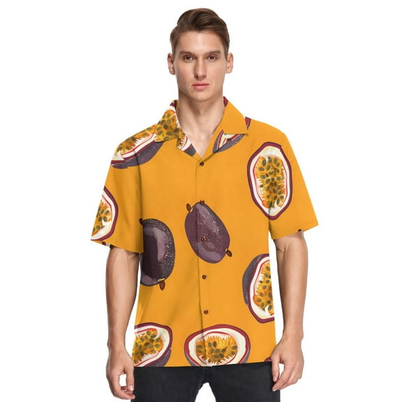 Passion Fruit Men's Hawaiian Wrinkle Free Button Down Short Sleeve Shirt Casual Shirts Beach Shirts