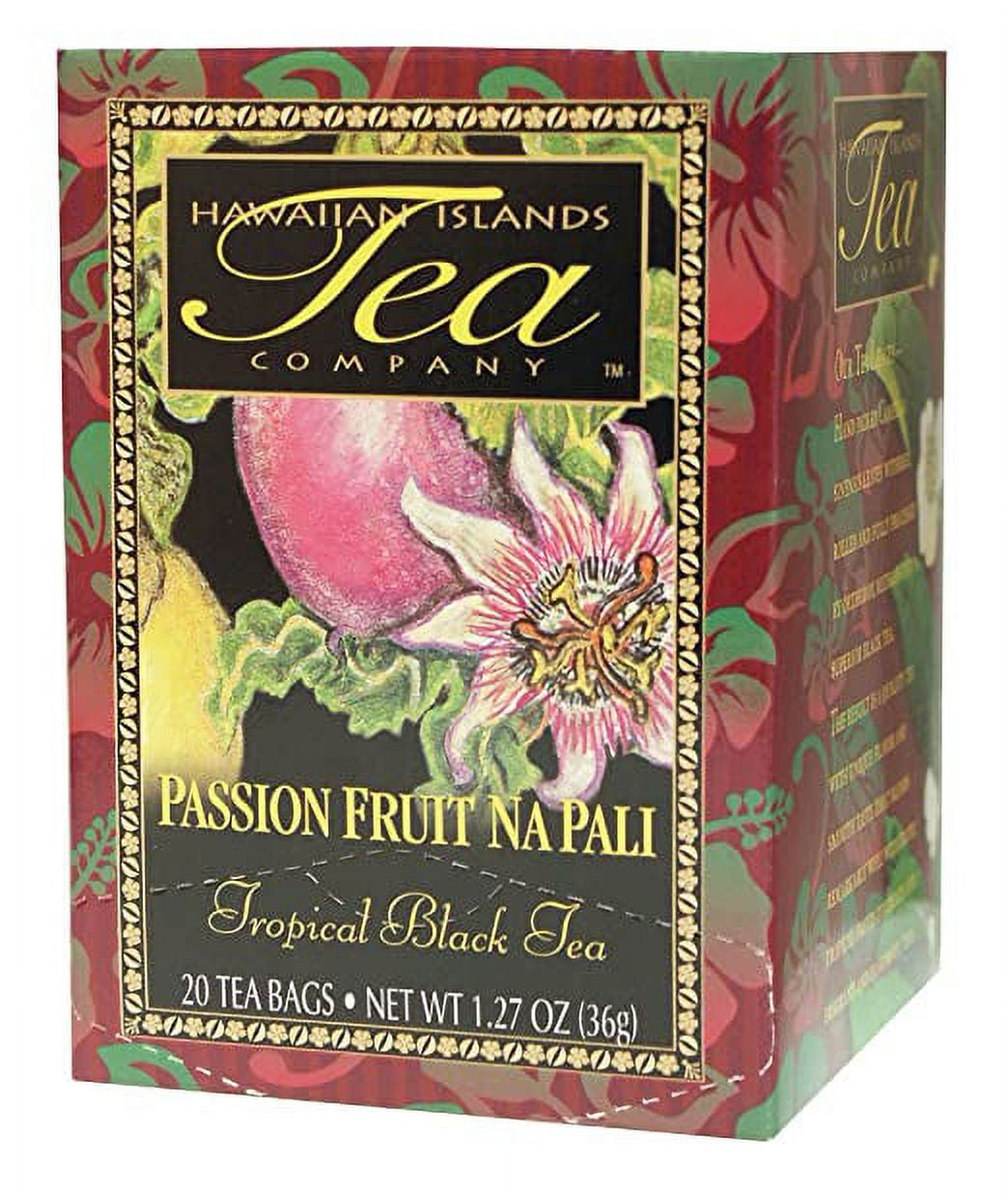 Passion Fruit Na Pali Tropical Black Tea, All Natural, 20 Teabags, Blended and Packed in Hawaii Pack of 6