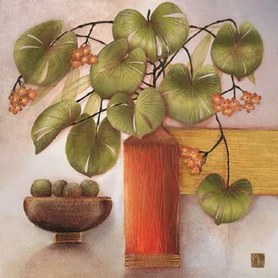 Passion Fruit and Vase Canvas Art - Margaret Hughlock (24 x 24)