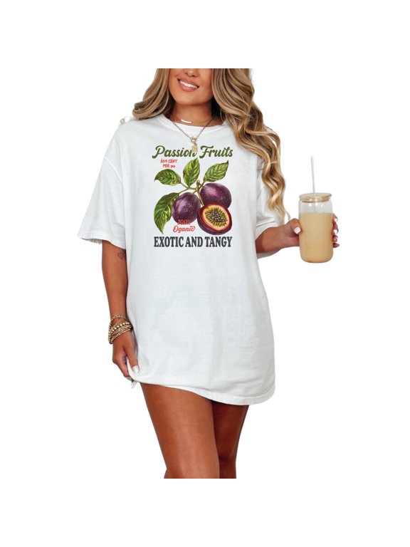 Passion Fruits Tshirt, Exotic Tangy 100 Percent Organic, Vintage Fruit Graphic Tee, Unique Nature Inspired Shirt, Fresh Fruits Top, White Comfort Colors T-Shirt, Small