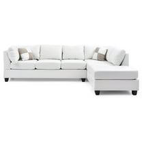 Malone 111 in. White Faux Leather 4-Seater Sectional Sofa with 2-Throw Pillow-Color:White,Material:Faux Leather
