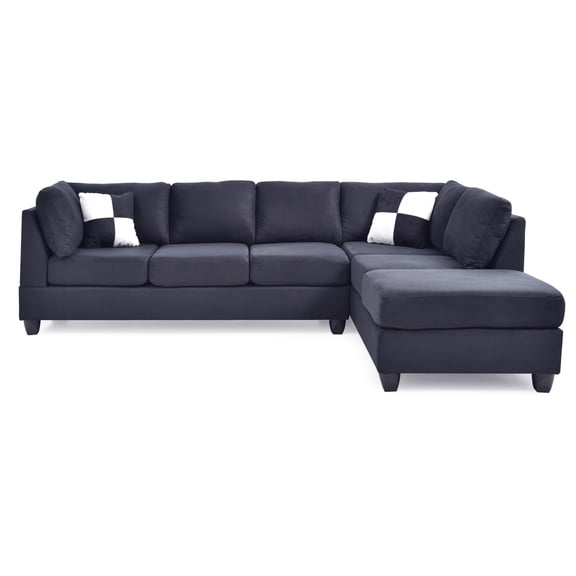 Malone 111 in. Black Suede 4-Seater Sectional Sofa with 2-Throw Pillow-Color:Black,Material:Suede