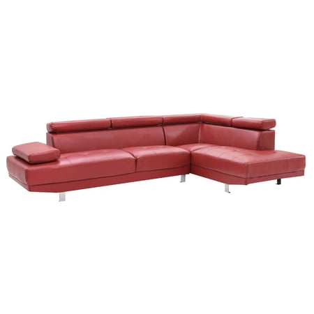 Passion Furniture Riveredge 109 in. W 2-piece Faux Leather L Shape Sectional Sofa in Red