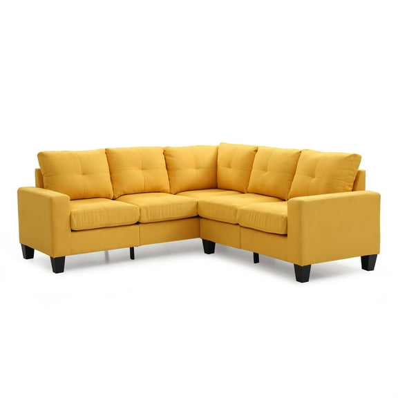 Passion Furniture PF-G470B-SC 35 x 82 x 32 in. Newbury 2 Piece Polyester Twill L Shape Sectional Sofa, Yellow