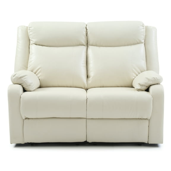 Ward 55 in. Pearl Faux leather 2-Seater Reclining Sofa with Pillow Top Arm