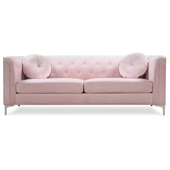 Pompano 83 in. Pink Tufted Velvet Loveseat with 2-Throw Pillow-Color:PinkMaterial
