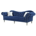 thumbnail image 1 of Passion Furniture Wilshire 98 in. Blue Velvet 2-Seater Sofa with 2-Throw Pillow, 1 of 5