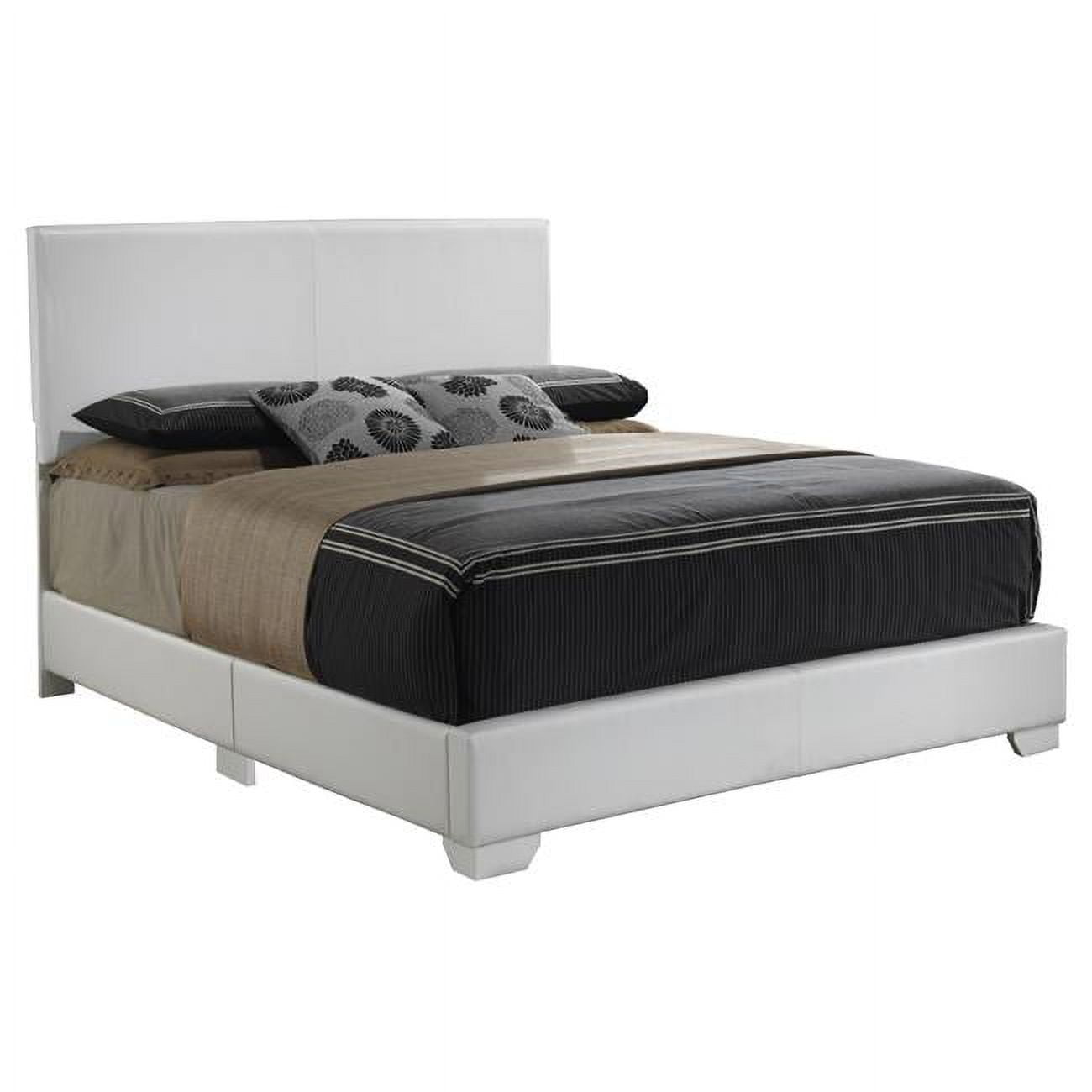 Elegant Queen Upholstered Bed with Headboard in White Faux Leather